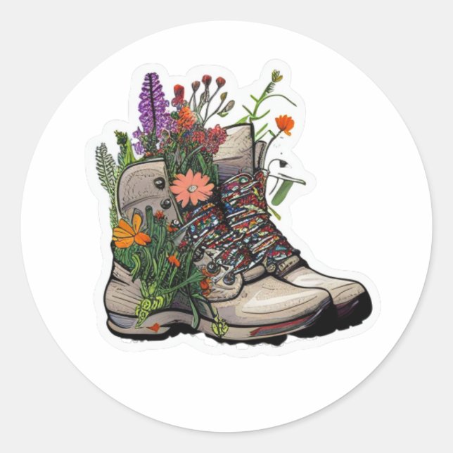 Sticker Rond Randonnée fleur sauvage Boot : Explorez la nature  (Devant)