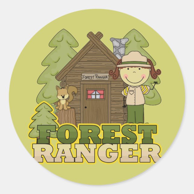 Sticker Rond Ranger Forêt - Brunette Girl (Devant)