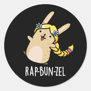 Sticker Rond Rap-bun-zel Funny Bunny Pun Dark BG