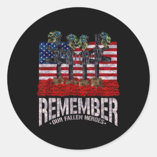 Sticker Rond Rappelez-vous Fallen Heroes Poppy Memorial Day Vét