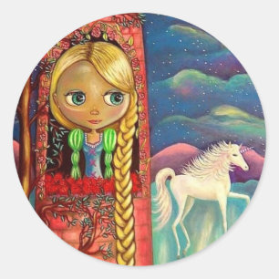 Sticker Rond Rapunzel et l'autocollant Unicorn