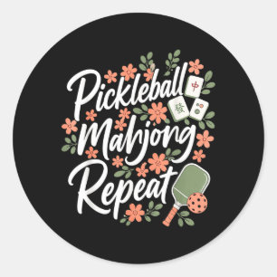 Sticker Rond Raquette Fleur Fleur Répétition Mahjong Pickleball