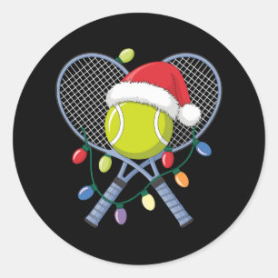 Sticker Rond Raquettes de Tennis de Noël Balle Chapeau de Père