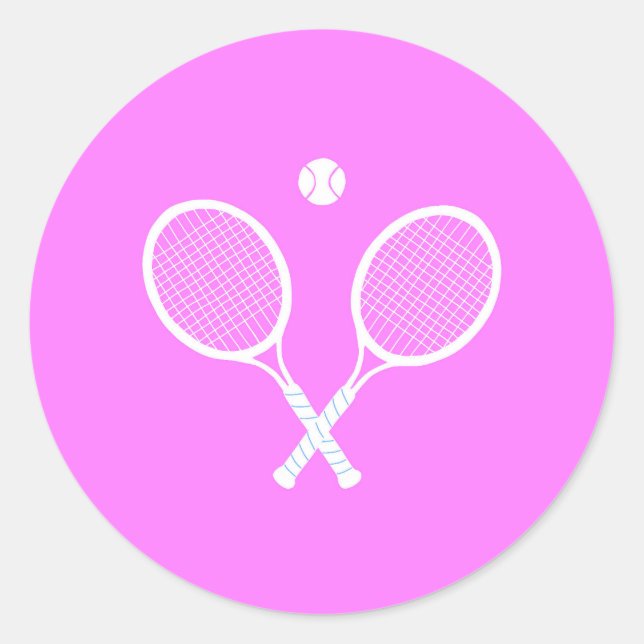 Sticker Rond Raquettes de Tennis et Ball Party rose (Devant)