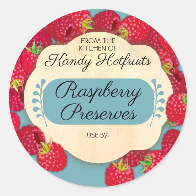 Sticker Rond Raspberry raspberries jam jelly preserves canning (Devant)