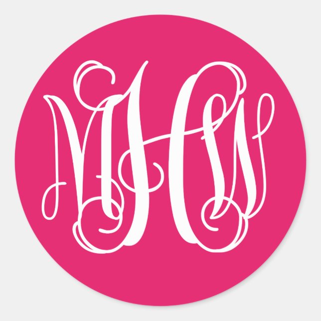 Sticker Rond Raspberry White Preppy Vine Script Monogramme do-i (Devant)