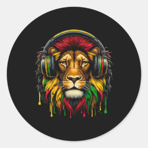 Sticker Rond Rasta Raggae Jamaïque Casques De Musique Lion De J