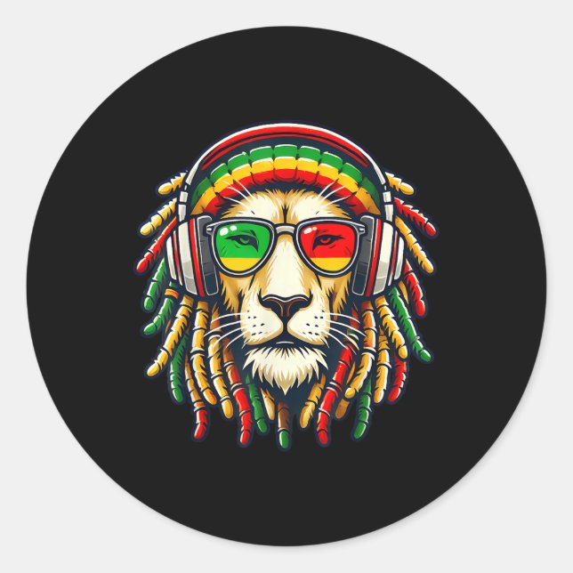 Sticker Rond Rasta Reggae Music Lion Jamaïque (Devant)