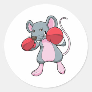 Sticker Rond Rat à la boxe avec gants de boxe
