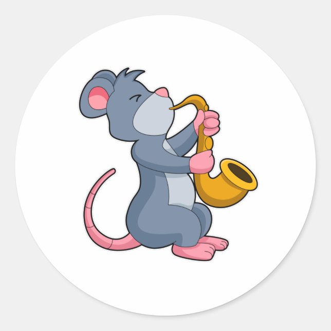 Sticker Rond Rat à Musique avec Saxophone (Devant)