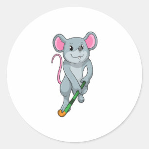 Sticker Rond Rat au hockey avec chauve-souris de hockey