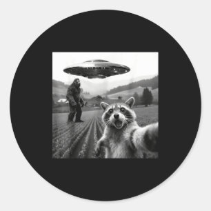 Sticker Rond Raton laveur Bigfoot Selfie Ufo Drôle Raton laveur