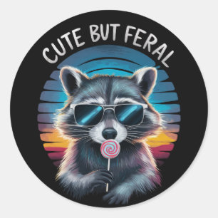 Sticker Rond Raton laveur drôle mais sauvage et mignon