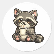 Raton laveur mignon avec café – Animal Kawaii et C