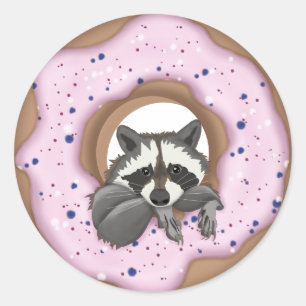 Sticker Rond Raton laveur mignon et beigne de Yummy (a)