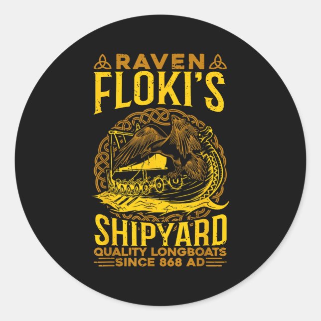 Sticker Rond Raven Flokis Shipyard Nordic Mythologie Viking (Devant)
