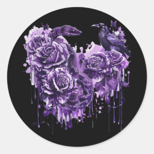 Sticker Rond Raven Snake Rose Gothique Steampunk Biker Heart-sh