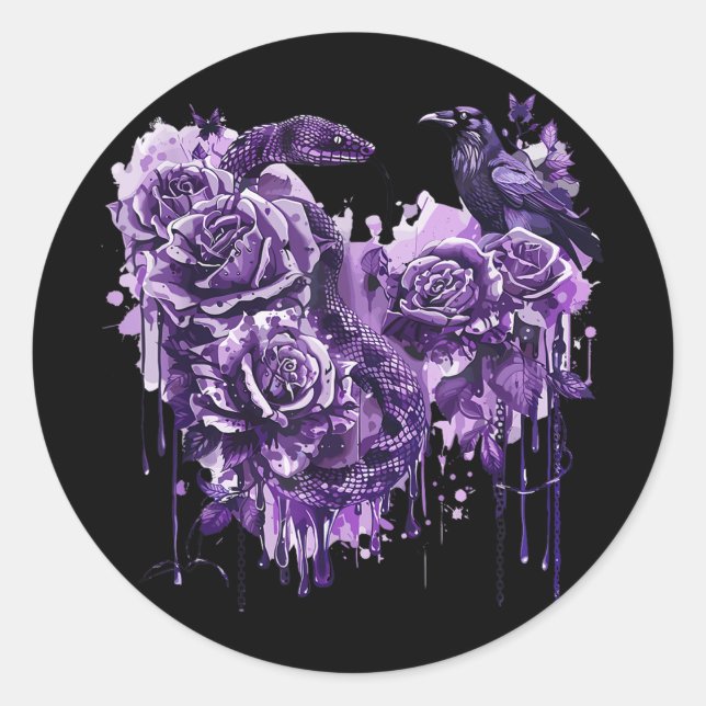 Sticker Rond Raven Snake Rose Gothique Steampunk Biker Heart-sh (Devant)