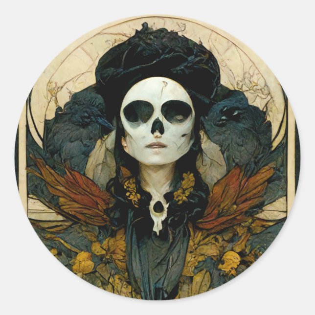 Sticker Rond Raven Sorcière Imaginaire Horreur Goth Gothique (Devant)