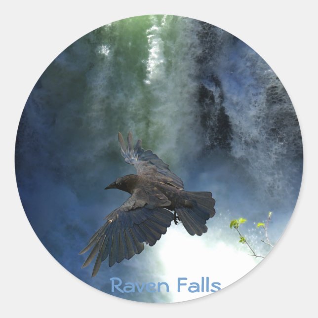 Sticker Rond RAVEN & WATER FALL Nature Cadeaux (Devant)