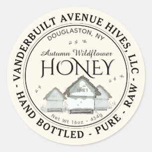 Sticker Rond Raw Automne Fleur sauvage Honey Hives Petites abei