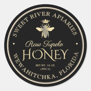 Sticker Rond Raw Tupelo Honey Black Gold Queen Bee
