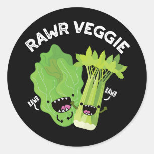 Sticker Rond Rawer Veggie Funny Food Pun Dark BG