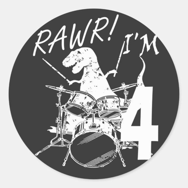 Sticker Rond Rawr I'm 4 4th Birthday Dinosaur (Devant)