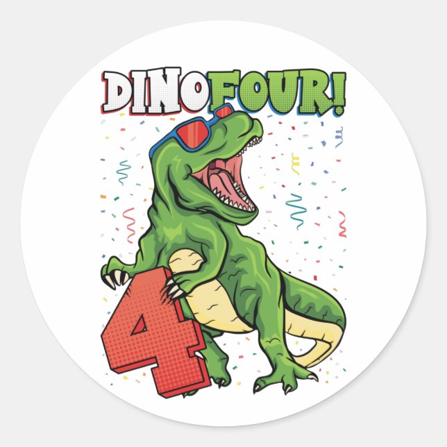 Sticker Rond Rawr Je suis un Dinofour 4e anniversaire Dinosaur  (Devant)