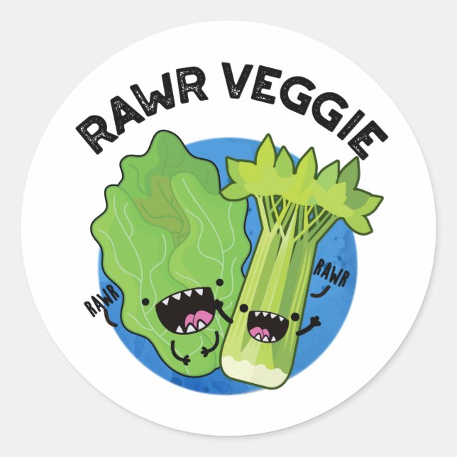 Sticker Rond Rawr Veggie Funny Food Pun (Devant)