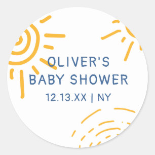Sticker Rond Rayon Rétro Moderne Du Baby shower Soleil
