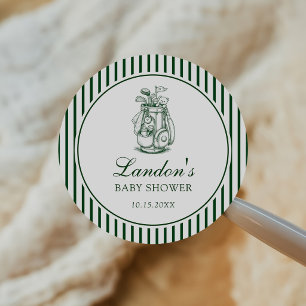Sticker Rond Rayure verte Nouveau dans le club Golf Baby Shower