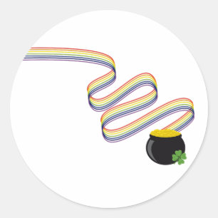 Sticker Rond Rayures arc-en-ciel ondulées menant à un pot d'or