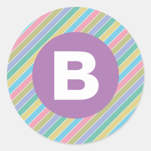 Sticker Rond Rayures diagonales de bonbons colorés Monogramme l