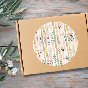 Sticker Rond Rayures Florales Aquarelle Pastel Vintage