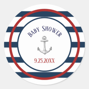 Sticker Rond Rayures nautiques et Baby shower Ancre