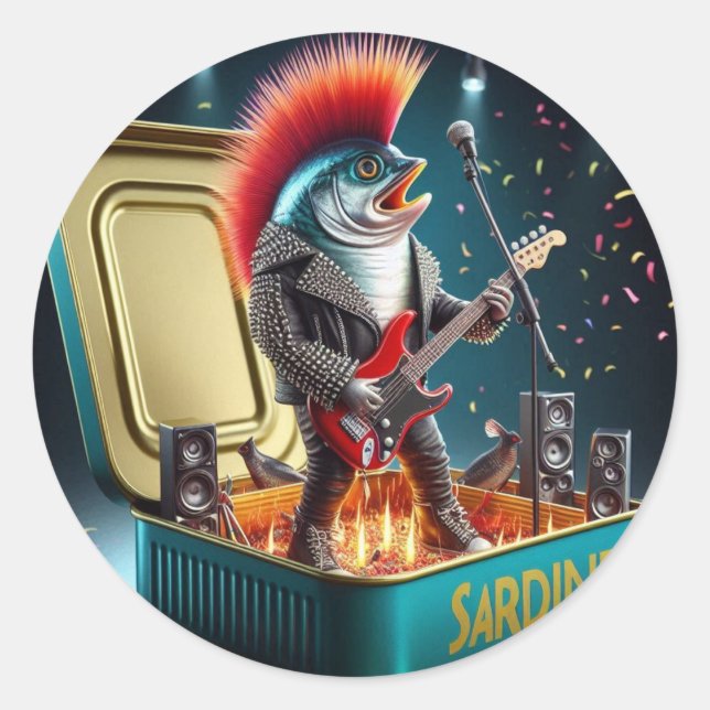 Sticker Rond  Rebel Sardine Punk Rock Attitude Crazy Style (Devant)