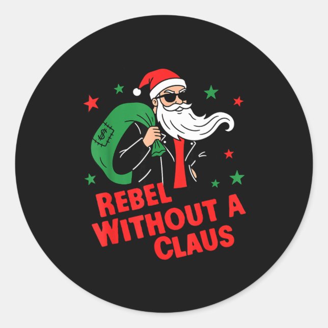 Sticker Rond Rebel Without A Claus– Cool Santa Leather Jacket C (Devant)