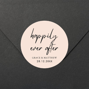 Sticker Rond Réception de mariage Happily Ever After Rose Pâle