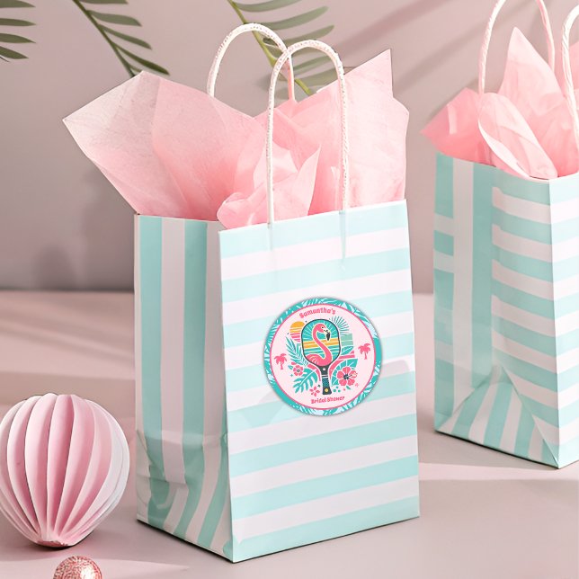 Sticker Rond Réception de mariage rétro tropical flamant rose p (Créateur téléchargé)