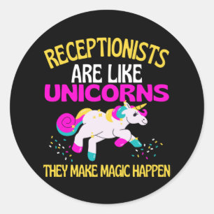 Sticker Rond Réceptionniste Unicorn, Réception Magique Unicor