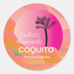 Sticker Rond Recette de boisson Coquito maison rose