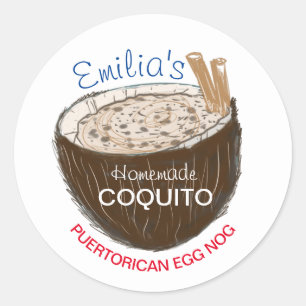 Sticker Rond Recette de Coquito Boisson Noix de Coco Coquille D