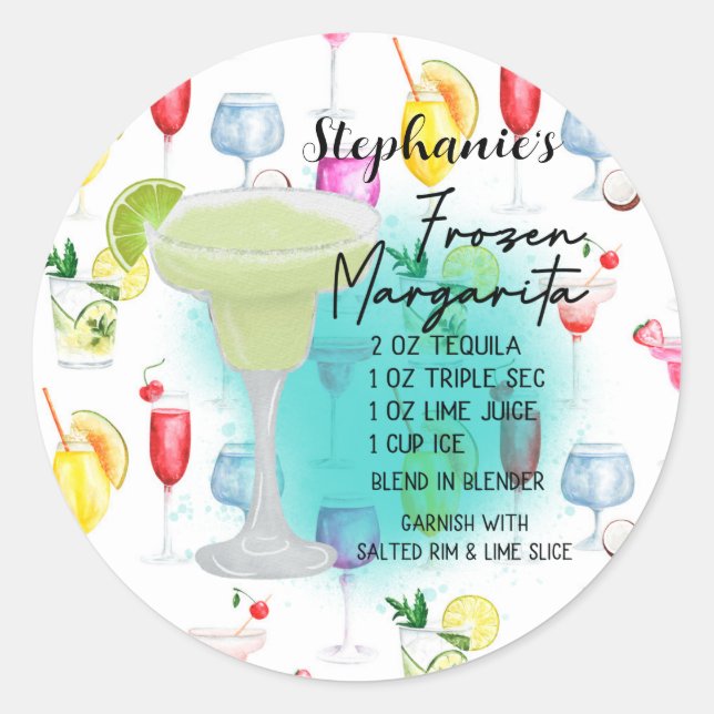 Sticker Rond Recette de Margarita congelée personnalisée (Devant)