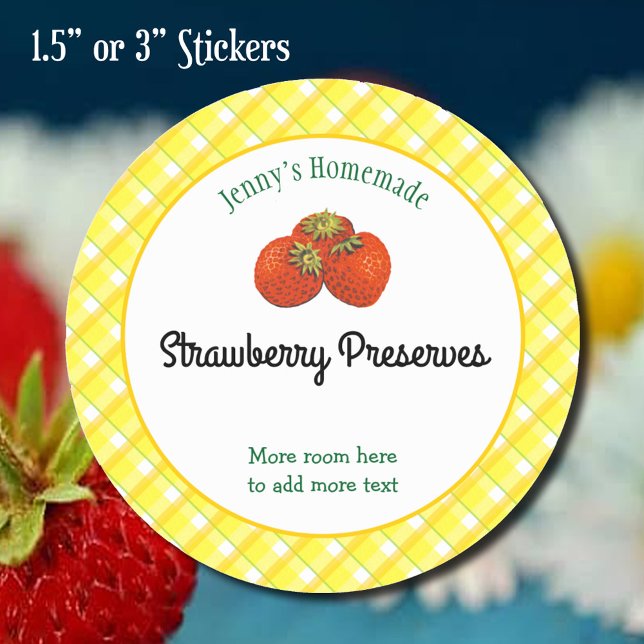 Sticker Rond Recette de paille modifiable pour les chèques en p (strawberry preserves canning sticker)