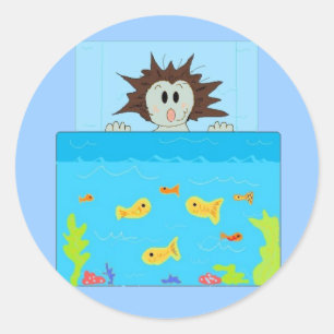 Sticker Rond Recherche dans le réservoir de poisson