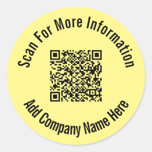 Sticker Rond Rechercher Plus D'Informations QR Code Clair Jaune