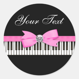 Sticker Rond Récital de touches de piano rose et noir