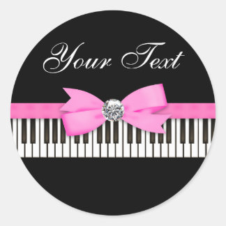 Sticker Rond Récital de touches de piano rose et noir