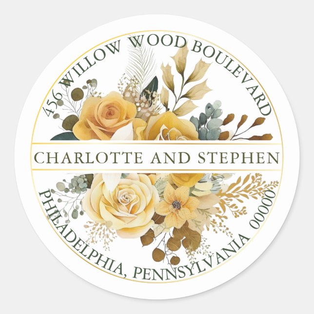 Sticker Rond Récolte d'or | Cream Floral Bouquet Adresse de ret (Devant)